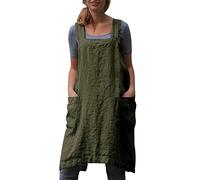 Delantal de lino de algodón para mujer, con espalda cruzada, vestido de pinafore para hornear, cocinar, trabajo de jardinería - verde - Large