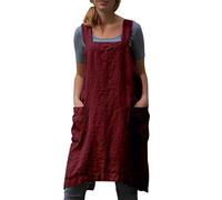 Delantal de lino de algodón para mujer, con espalda cruzada, vestido de pinafore para hornear, cocinar, trabajo de jardinería - rojo - M