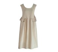 Delantal de Mujer Gran Tamaño, Algodón Lino Lavado Con 2 Bolsillos, Color Sólido Japonés, Chaleco Bata de Trabajo Ajustable Para Cocina (Blanco)