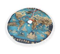 Delantal de Navidad con borlas, diseño de mapa de geografía mundial, decoración de vacaciones de moda, decoración del hogar de invierno