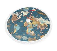 Delantal de Navidad con borlas, diseño de mapa del mundo, decoración de vacaciones de moda, decoración del hogar de invierno