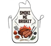 Delantal de parrilla para barbacoa, diseño de pechuga Smoke Me con llamas y utensilios de cocina, ideal para cocinas de verano y par al aire última intervensión, Blanco, 24x31 Inch