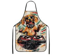 Delantal de perro DJ para cocinar, delantal de cocina con temática de música retro para amantes de los animales, divertido delantal de barbacoa para adultos, Varios colores, 24x31 Inch
