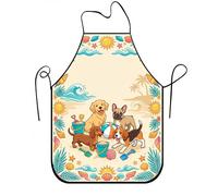 Delantal de playa con diseño de perros juguetones para cocinar, divertido delantal de cocina con estampado animal de verano para barbacoa, jardinería, cocina, adultos, Beige, 24x31 Inch