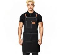 Delantal de servicio, delantal de trabajo de tela con bolsillo para herramientas - Porta herramientas con correas cruzadas, resistente a las manchas, impermeable reforzado para cocina, carpintería