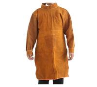 Delantal de soldador, Ropa de soldadura de piel de vaca, delantal largo resistente, chaqueta resistente al fuego y al desgaste con mangas