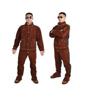 Delantal de soldador, Trajes de soldadura de cuero resistentes con aislamiento térmico ignífugo for protección de soldadores.(Brown,L)