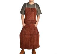 Delantal de soldadura de cuero para hombre con 6 bolsillos, delantal de trabajo de cuero vacuno resistente al calor y al fuego para taller de herrero (65 cm x 115 cm)