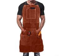 Delantal de soldadura de cuero para hombre, delantal de soldadura, delantal de carpintería de cuero, con 6 bolsillos grandes, para soldador, herrero, armero