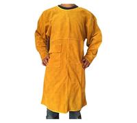 Delantal de soldadura de piel resistente, manga larga de 92 cm, cuello alto, protección ignífuga para soldadores, dorado, talla unica