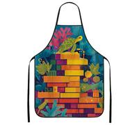 Delantal de tortuga para cocinar, delantal de cocina colorido Ocean Life, delantal lavable con temática marina de verano para barbacoa, jardinería, chef, trabajo, Con color, 24x31 Inch