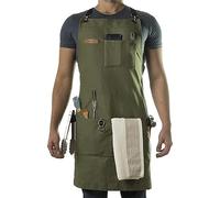 Delantal de trabajo con múltiples bolsillos, lona de algodón, correas ajustables en la espalda cruzada, para barbacoa, cocina o taller, delantal de trabajo unisex