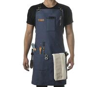 Delantal de trabajo con múltiples bolsillos, lona de algodón, correas ajustables en la espalda cruzada, para barbacoa, cocina o taller, delantal de trabajo unisex