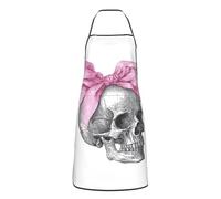 Delantal De Trabajo Cráneo Humano Vintage Con Lazo De Satén Rosa Ajustable Delantal De Chef Antiincrustante Delantales De Cocina Para Pasteles Restaurante Pintor 52X72Cm
