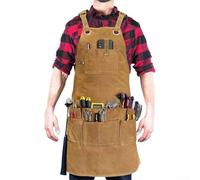 Delantal de trabajo de lona, impermeable y resistente al desgaste, perfecto para electricistas y carpinteros con bolsillos (camello)