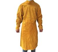 Delantal de Trabajo de Soldadura de Cuero Ignífugo con Cuello Alto y Mangas Largas para Soldar Ropa Protectora, Cuero Sintético, Adecuado para Todo Tipo de Cuerpo (92 cm/36,2