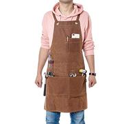 QEES Delantal de trabajo para hombre de trabajo, resistente, lona encerada, ajustable, con 3 bolsillos grandes para ingenieros, carpintero, manualidades, cocina, jardín, cerámica, taller de artesanía