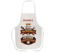 Delantal dia del Padre Personalizado. Regalo dia del Padre, Cumpleaños Personalizable. Lavable. Regalos Originales para Padres. Delantal Hombre Divertido PREMIUM LINO 82x65cm Un Papá Increíble