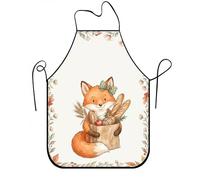 Delantal encantador de zorro para cocinar, bonito delantal de cocina con ilustración de animales, diseño floral otoñal, lavable para hornear y anuncios de barbacoa, Anaranjado, 24x31 Inch