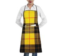 Delantal estampado a cuadros para hombre y mujer, color amarillo, gris y negro, para cocina, jardinería, salón, barbacoa