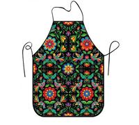 Delantal floral colorido para cocinar, delantal de cocina con diseño artístico vibrante, ideal para barbacoas, jardinería, trabajo de chef, Negro, 24x31 Inch