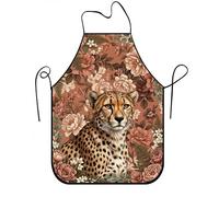 Delantal floral de guepardo para cocinar, delantal de cocina con patrón de animales vintage para barbacoa, jardinería, chef, trabajo, otoño, diseño rústico, lavable, 1 unidad