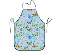 Delantal floral de mariposa para cocinar, delantal de cocina con patrón de mariposa azul vintage para barbacoa, jardinería, trabajo de chef, Azul, 24x31 Inch