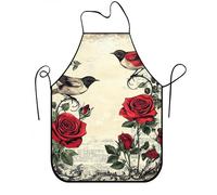 Delantal floral vintage con rosas rojas y pájaros, elegante delantal de cocina para cocinar y barbacoa, perfecto para fiestas en el jardín, hogar, C, Rojo, 24x31 Inch