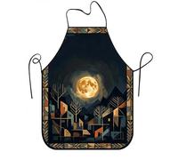Delantal geométrico de luna para cocinar, delantal de cocina con paisaje nocturno oscuro, lavable de temporada para barbacoa, jardinería, chef, trabajo, 1 unidad