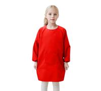 Delantal Infantil Artístico con Manga Larga y Bolsillo Práctico para Niñas Creativas (Red, 4-8 Years)