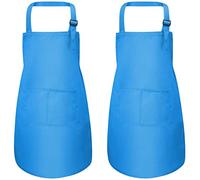 Delantal infantil con bolsillos, ajustable para niños, delantal de cocinero para niños y niñas, delantal de cocina, niño de artista, delantal para manualidades, pintura BBQ (7-13 años) (azul)