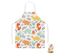 Delantal infantil, delantal infantil para cocinar y hornear, lindo delantal de cocina con estampado de lino y bolsillo, delantal de cocina de lino de dinosaurio para pintar