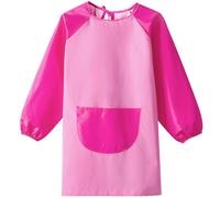 Delantal Infantil Pintura,Impermeable Manga Larga Bolsillo Tira Espalda,Babi Escolar Infantil, Niños Artista Delantales, Para Pintura Artesanal, Bata Escolar Niño Niña, de 5 a 12 Años, Rosa