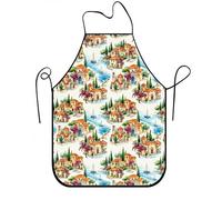 Delantal mediterráneo floral para cocinar, delantal de cocina vintage con patrón de casa para barbacoa, jardinería, trabajo de chef, Color múltiple, 24x31 Inch
