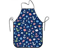 Delantal náutico de criaturas marinas para cocinar, divertido delantal de cocina con patrón de vida marina para barbacoa, jardinería y trabajo de chef, Azul marino, 24x31 Inch