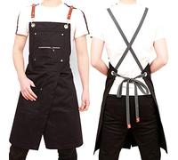 Delantal Negro - Pierna Partida - Ajustable para Hombres Y Mujeres - Pro Chef, Barista, Bartender, Baker, Estilista, Tatuaje, Artista, Delantales De Servidor,Negro