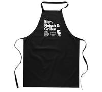 Delantal para barbacoa para hombres con la "Cerveza, carne y barbacoa" - Delantal de algodón - Delantal de cocina como regalo para hombres para barbacoa - Barbacoa Carne Verano Negro Unisize, Negro ,