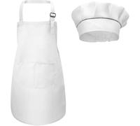 Delantal Para Niños+Gorro De Cocinero, Delantal de Cocina Infantil Delantales Infantiles Delantal De Chef De Cocina Para Niños Pintura 4-12 Años (Blanco, L)