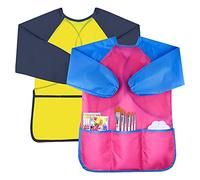Delantal para Pintura 2Pcs Delantal Infantil Pintura Impermeable Delantal Infantil con Mangas y 3 Bolsillos Tela de Delantal Infantil Artes y Manualidades, Pintura, Cocina 3-8 Años