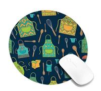 Delantal pequeño tapete para mouse de cocina, cuchara de batidor colorida, color azul marino, redondo, de goma, suave, estética, decoración de escritorio para oficina, hogar, dormitorio, laptop