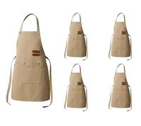 DELANTAL PROFESIONAL CON BOLSILLOS MÚLTIPLES Y DETALLES DE CUERO SINTÉTICO AJUSTABLE - ESTILO VINTAGE UNISEX - DELANTAL DE LONA MULTIUSOS COCINA HORNEADO JARDINERÍA- SERIE G108 (5, Beige -54)