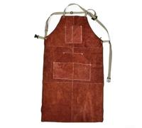 Delantal profesional de soldadura de cuero para hombres, 0,4 mm de grosor de cuero vacuno con 6 bolsillos para herramientas, resistente al calor, estilo cruzado para herrería, marrón