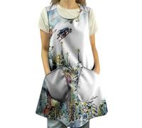 Delantal sin mangas con cuello redondo para mujer, con estampado de personajes, hasta la rodilla, con bolsillos para contar historias, enseñanza preescolar, manualidades, Ceniciento claro, L