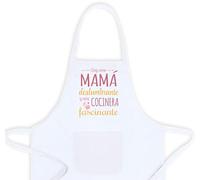 Delantal “Soy una mamá deslumbrante y una cocinera fascinante” - Blanco con bolsillo | Talla única 65×90 cm y 115 g | Regalo original y divertido del Día de la Madre | Diseño con frase moderna