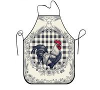Delantal vintage de gallo para cocinar, delantal de cocina rústico de granja, patrón a cuadros negro y blanco para barbacoa, parrilla y cocina en casa, 1 unidad