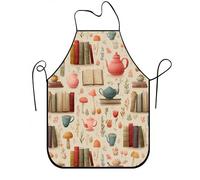 Delantal vintage de libro y tetera para cocinar, delantal de cocina rústico floral para barbacoa, jardinería y limpieza, decoración otoñal del hogar, Beige, 24x31 Inch
