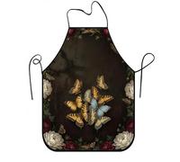 Delantal vintage de mariposas florales para cocinar, elegante diseño botánico oscuro, delantal de cocina para barbacoa, jardinería y uso doméstico, 1 unidad