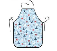 Delantales con temática náutica para cocinar, gaviotas marinas azules, conchas y anclas, delantal de cocina para adultos, verano, playa, barbacoa, jardinería, Che, Azul, 24x31 Inch