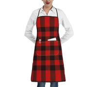 Delantales de cocina para hombre y mujer, diseño a cuadros rojos y negros, delantal de cocina, jardinería, salón, barbacoa