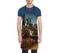 Delantales de cocina unisex con 2 bolsillos ajustables para notas musicales, color blanco y negro, Tren y ferrocarril, talla nica